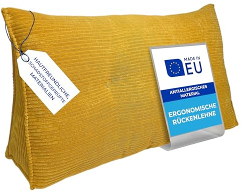 Pillows24 Cord Rückenkissen für Bett & Sofa 160cm, abnehmbarem Bezug | Bequemes Keilkissen und Lesekissen fürs Bett, waschbarem Bezug, Großes Sofakissen für Rückenlehne und Sofa, Gelb