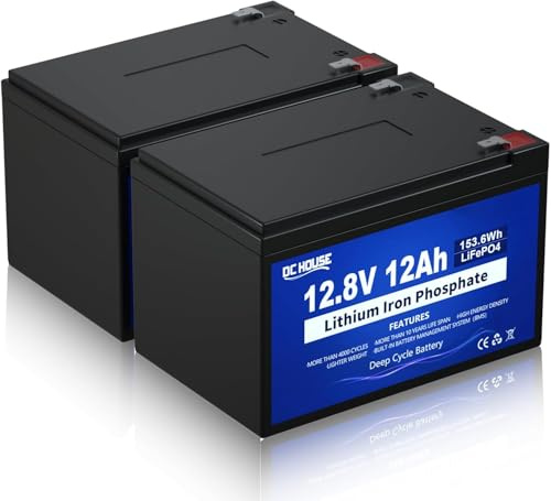 DCHOUSE 2 Pack 12V 12Ah LiFePO4 Battery Kit with Wire Harness & DC Port | 5000+ Deep Cycles & 15A BMS.Ideal for Mobility Scooters, Electric Wheelchairs, Kayaks, 12V Lights & Cameras