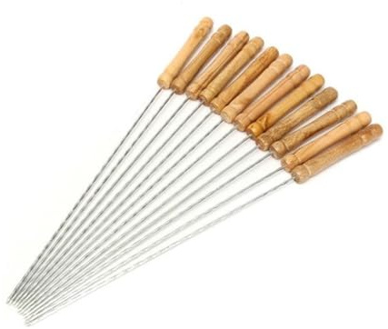 Wiederverwendbare Grillspieße mit Holzgriff, Grillnadel, Holz, abgeflacht, abgerundetes Schild, optionales Fleisch, 30 cm, 12 Stück