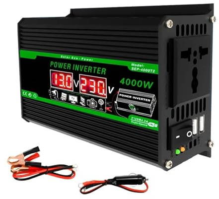 Inversor Inversor Solar Portátil 4000 W con Pantalla LCD Digital Dual para Camping RV CC 12 V A CA 110 V 220 V Convertidor para Coche Transformador(AC 110V)