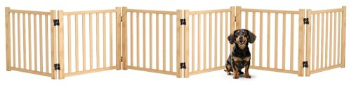 Pshelfy Lackfreies Naturholz-Hundeabsperrgitter, 6-teilig faltbar & 360° drehbar – Sicher als Welpen- und Kinderschutzgitter für Tür, Treppe, Flur (BxH: 351 x 58 cm, Natur, Unbehandelt)