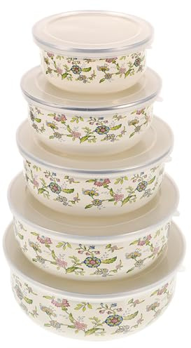 CONGARTENO Emaille Schüssel Set 5Er Mit Deckel – Stapelbare Rührschüsseln Für Küche Und Kühlschrank Frischhaltende Aufbewahrungsschalen Für Salat Obst Und Lebensmittel 3.94X3.94X1.97In