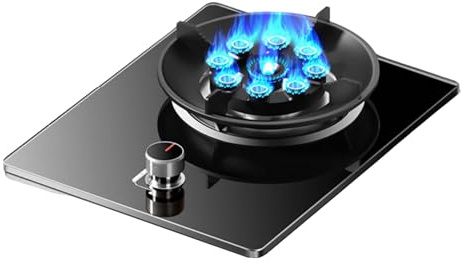 Cuisinière À Gaz 1 Brûleur, Poêle À Frire Haute Puissance 5,2 W À 9 Cavités, Grille En Fonte Et Verre Trempé, Cuisinière De Conversion Gaz/GPL, Avec Protection Anti-extinction(LPG)