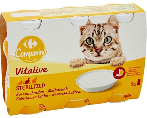 Générique Carrefour COMPANINO – Lait Nourrissant pour Chat Stérilisé, Texture Douce et Digestive (3x200mL) - Le Lot De 4