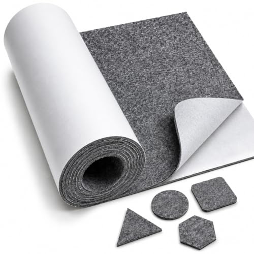 Peviasot Filz selbstklebend, 1 Rollen Selbstklebender klebriger Filz Meterware, 50cm x 150cm Filzmatte, Chemiefaser-Filzstoff, Zuschneidbar für DIY-Selbstklebende Filzplatten, 2.5 mm Stark, Grau