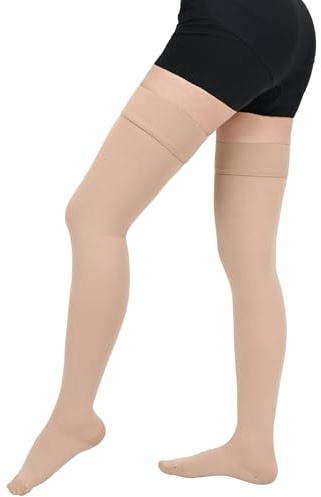 20-30 mmHg Medizinische Kompressionsstrümpfe Damen Herren, Klasse 2 Oberschenkel Lang Stützstrümpfe, Geschlossene Zehe Thrombosestrümpfe Damen mit Silikonband für Krampfadern, Ödeme, Flug