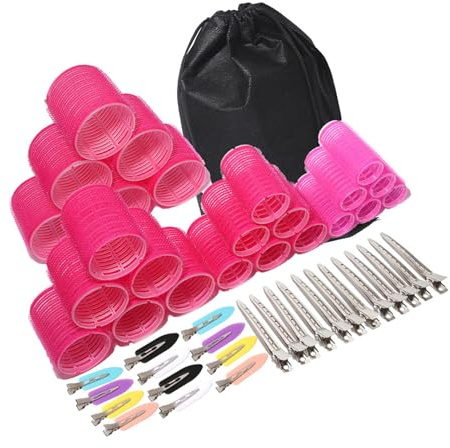 SLXLYH Set di 6 bigodini per capelli con clip in metallo, per acconciature da lunghe a corte, per salone di parrucchiere ed eventi formali (rosso rosa, 6 set di arricciature)