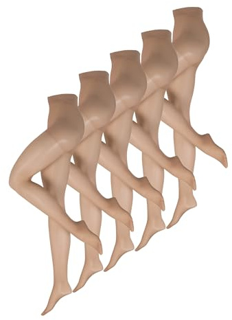 NUR DIE Damen Strumpfhose Fit in Form Große Größen 40 DEN 5-Pack - Stützstrumpfhose für Curvy Frauen, semi-blickdicht, breiter Bund & bequeme Passform