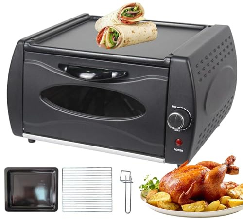 Forno per pizza commerciale 2 in 1 da 2100 W, controllo temperatura regolabile, porta panoramica in vetro e piastra superiore calda, kit professionale da 3 pezzi (vassoio/rack/maniglia) per ristorante
