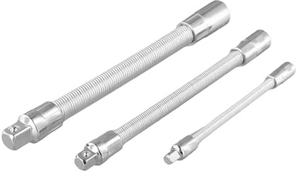 CashMuch Lot de 3 rallonges flexibles pour clé à cliquet 1/4, 3/8, 1/2, longueur 145 mm/205 mm/250 mm, métal, argent