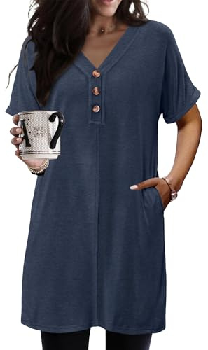 KISSMODA Womens Short Sleeve Tunic Tops for Leggings Basic Summer Long Shirts Fashion Loose Clothes