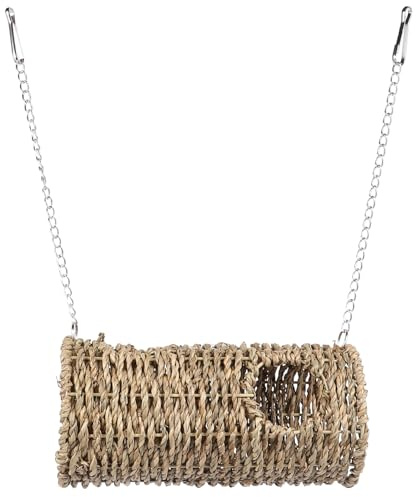 Toyvian Casa Túnel para Hámster y Pequeños Animales, Hábitat Natural de Paja con Cadena Colgante, Nido Acogedor para Hámsters, Erizos y Roedores, Juguete y Refugio para Mascotas Pequeñas