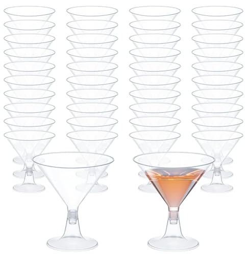 UNICRAFTALE 100 Sets Plastic Martini Cocktail Glasses for Wedding Party | 5oz Capacity,Detachable Base Stem,Clear Shatterproof Plastic,Space Saving Storage,Fit Multiple Occasions