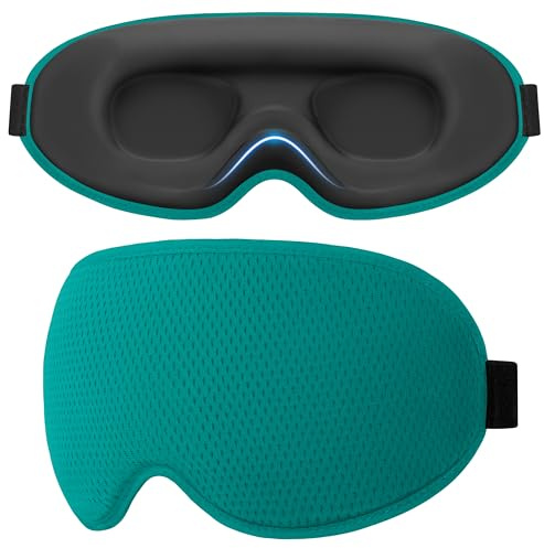 Gritin Schlafmaske für Seitenschläfer Herren & Damen Bequem, Upgrade 3D Schlafbrille mit Verstellbar Gummiband, Atmungsaktive Lichtblockierend, Ergonomische Augenmaske für Nickerchen, Dunkelcyan
