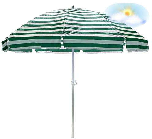 Parasol De Plage Jardin Terrasse Pliable Exterieur En Aluminium Protection Grand de Fixe Portable Compact 8 Baleines, Avec Et Sans Pied 220CM 2M 2,5M(Vert,1.75m-5.7ft/Without Base)