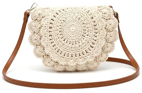 Comebachome Boho-Umhängetaschen für Frauen, gewebte Umhängetasche für Frauen, Boho-Häkeltasche aus Baumwollseil, handgewebte Umhängetasche, Beige, gewebte Geldbörsen für