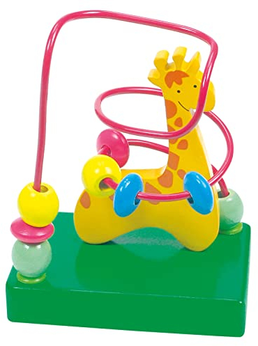 Bino & Mertens 84160 Motorikschleife, Holzspielzeug ab 1 Jahr, (Motorikspielzeug zur Förderung der Hand-Augen-Koordination, lustiges Giraffen-Design, perfekt für unterwegs, Größe: 10x7x12,5 cm), Mehrfarbig