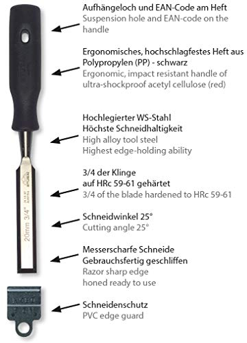 Stubai 354310 Scalpello per Legno, Impugnatura in PP Nera, 10 mm