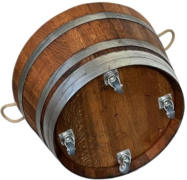 Temesso Holzfass als Pflanzkübel, Weinfass halbiert geölt (D70 cm) (Schlaufen + Rollen + Bohrungen)