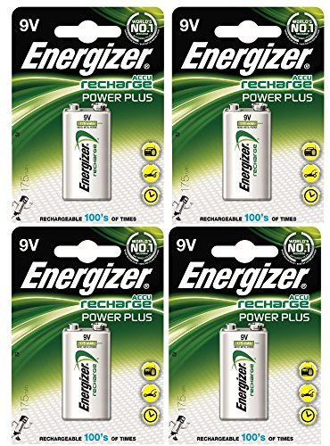 Energizer 633003 - Batteria ricaricabile da 9 V, NiMH, 175 mAh, HR22,5 V, confezione da 4