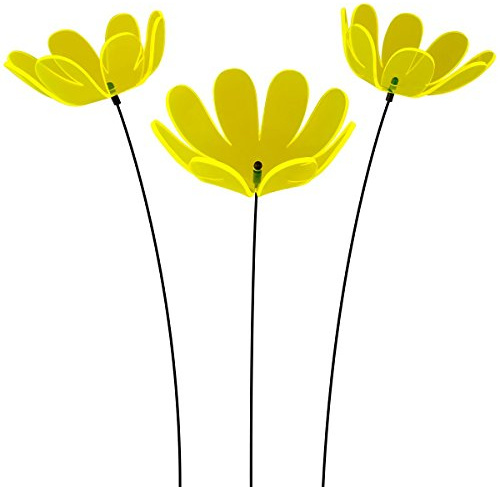SUNPLAY Sonnenfänger Ringelblume in GELB, 3 Stück zu je 15 cm Durchmesser im Set + 70 cm Schwingstäbe
