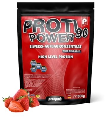 Prosport Proti Power® 90 Erdbeere – 5-Komponenten Eiweißpulver 1000g – Mehrkomponenten Protein Shake mit Whey, Casein, Eiprotein, Magnesium & 10 Vitaminen – ideal für Muskelaufbau & Regeneration