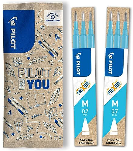PILOT FriXion Ersatzminen 0.7 – 6 Stück – Farbe Hellblau – FriXion Nachfüllminen mit radierbarer Tinte – Kompatibel mit FriXion Ball & FriXion Clicker 0.7 – mittlere Stärke – Gel-Tintenrollermine