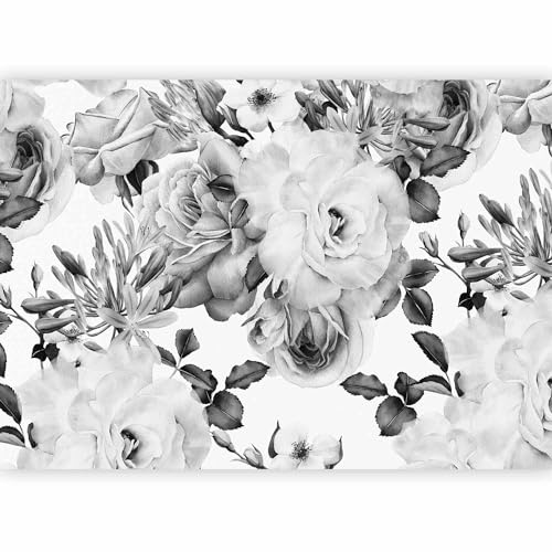 murando Photo Wallpaper Flowers 441x315 cm Peel and Stick | Self-Adhesive Foil Print Wall Mural Rose Black White