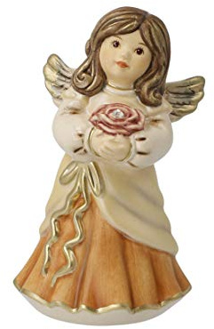 Goebel X-Mas Engels-Figur mit Rose aus Steingut mit Swarovski-Stein Mehrfarbig, Maße: 5cm x 4,5cm x 8,5cm, 41-639-07-1