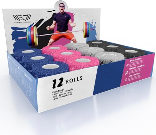 Warm Body Cold Mind Lot de 12 Rouleaux de Ruban adhésif de Pouce de qualité supérieure pour haltérophilie, haltérophilie et haltérophilie, pour Crossfit