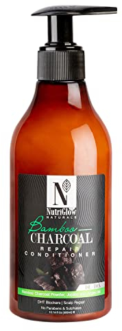 NUTRIGLOW Natural's Bamboo & Charcoal Conditioner with Jojoba & Argan Oil for Damage Repair Anti Frizz Hair, Deep Conditioning Smooth Shiny Look, No Paraben & Sulphate, 10 Fl Oz