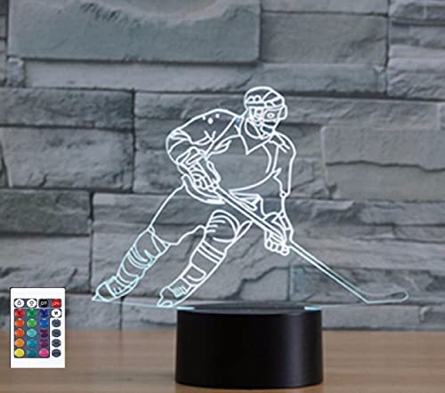 SUPERRUIDALONG 3D Spiel Eishockey Fernbedienung 16 Farben Nachtlichter Illusion Acryl LED-Tisch Nachttischlampe Kinderzimmer Schreibtisch Dekoration Geburtstagsgeschenke Spielzeug für Kinder
