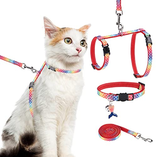 PAWCHIE Katzengeschirr mit Leine und Halsband, ausbruchsicher, verstellbar, Katzengeschirr für Kätzchen, Spaziergänge im Freien