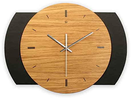 Kreative Feder Designer-WANDUHR aus Holz Größe ca. 29,5x41 cm Farbe schwarz-braun mit flüsterleisem Uhrwerk (leises Funkuhrwerk)