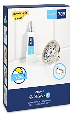 GROHE QuickGlue Set S1, Kit de Collage pour Supports Muraux de Douche Quickfix avec 1 Tube de colle, 2 Disques et 1 Lingette Imbibée d’Alcool, Temps de séchage 24 Heures, 41246000