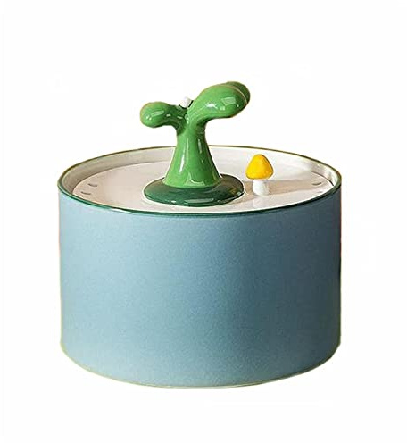 Ceramic Cat Fountain 1L Automatic Dog Water Dispenser with Five-Action Filter Filtration Whisper-Quiet Water Flow Easy to Clean for Cats and Small Dogs Green (Blue)