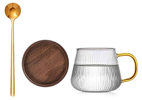 Vasos/Vasos de Agua Café de Cristal Grande, Boca Ancha Tazas for Sopa, Capuchino, café, Latte, Cereal, Helado, etc, 15.8oz / 21 oz, Taza de Vidrio con Cuchara y Tapa Copas de Agua (Size : S)
