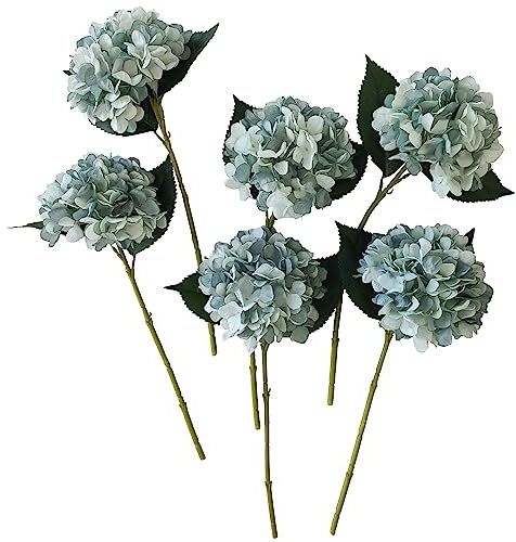 Fall Blue Hydrangea Artificial Flowers,6Pcs Faux Fall Hydrangea Flowers,Artificial Hydrangeas Flowers with Stems,Fake Hydrangeas,Silk Hydrangeas Flowers with Stems for Home Decor (Fall Blue)