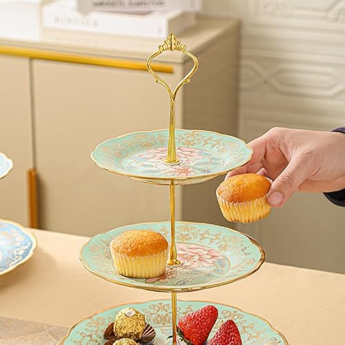 Alzata for torta in ceramica a 3 livelli Alzata for dessert Cupcake Dessert for frutta Piatti for server for feste Supporti for piatti da portata riutilizzabili for feste Tè pomeridiano Matrimonio Com