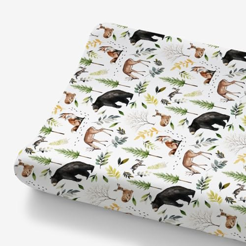 HawSkgFub Animals Pine Tree Changing Pad Cover for Baby Girl Boy, Natural Forest Bear Deer Fox Diaper Change Table Covers, Soft Stretchy Safe Snug Fitted Changing Mat Sheets Fit 32/34 x 16