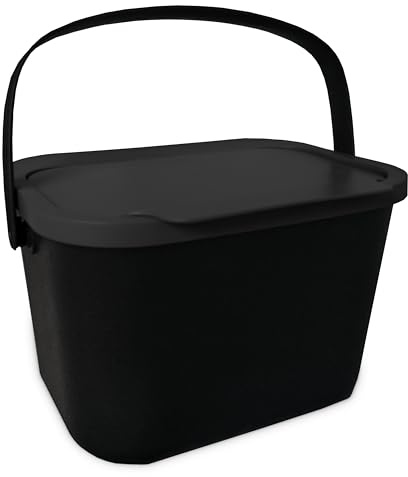 Go Practic Biomülleimer Küche 6L Komposteimer, Küchen Mülleimer, Schwarz mit Deckel, Bio für Obst und Gemüseabfälle, Bioabfallbehälter zur Trennung, Click-Funktion, Abfallbehälter zur Mülltrennung