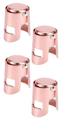 tooloflife 4 st gnistrande flaskproppar, rostfritt stål vakuum champagne flaska pluggtätare, läckagesäker bubbelbehållande sparare för öl vin Prosecco – roséguld