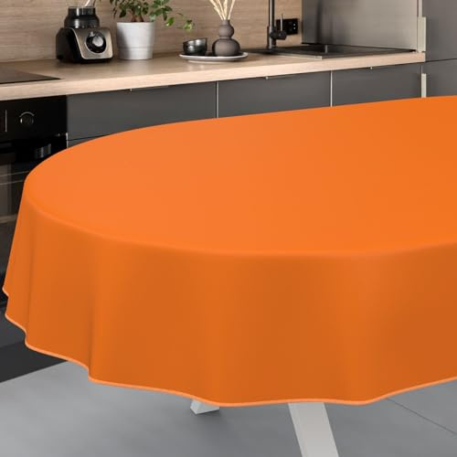 ANRO Wachstuch-Tischdecke Tischdecke abwaschbar Wachstuch Garten-Tischdecke Outdoor Indoor Oval 200x140cm mit Saum Orangen Wachstuchtischdecke Wachstischdecke wasserabweisend Gartentischdecke