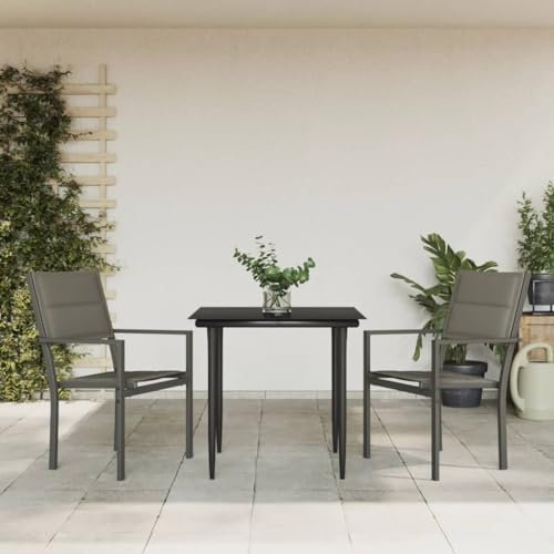 HETFTJN 3-TLG. Garten-Essgruppe, Essgruppe Balkontisch Klein Tisch Balkon Balkonstühle Geeignet für Garten Außen Balkon Wenig Platz Schwarz Stahl und Textilene