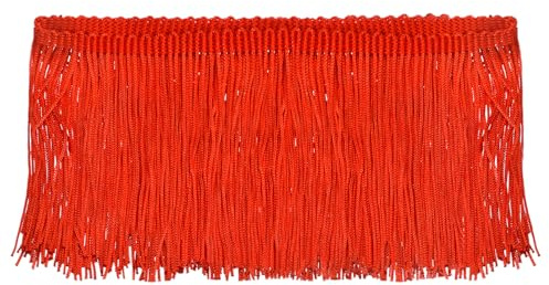 QUARKZMAN 5 Yardas 4 Pulgadas Franja de Flecos de Cadena Cinta de Flecos de Poliéster para Costura Bricolaje Artesanía Ropa Decoración de Pantalla de Lámpara, Rojo
