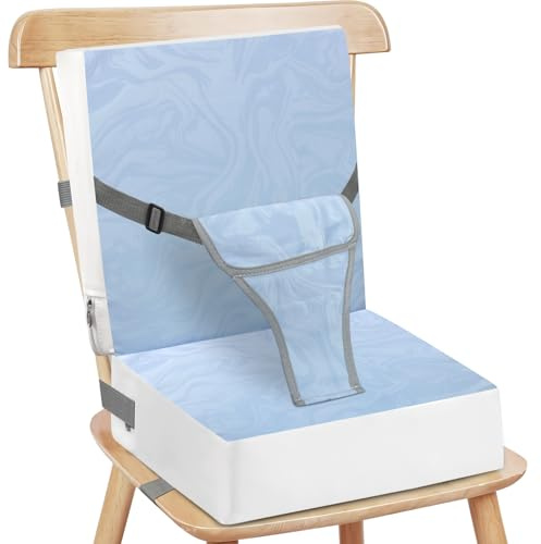Toddler Booster Seat for Dining Chair, 3 Point Buckle Stronger Security 2Pcs PU Waterproof Easy Cleaning Kids Booster Seat Dining, Adjustable Seat Belts & Non-Slip Bottom