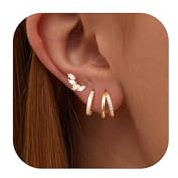 Dochais 3 Paar Ohrringe Gold Set Ohrringe Creolen Klein Set 14K Vergoldete Ohrring Hypoallergene Zirkonia Ohrstecker Klein Hoop Earrings Cartilage Helix Conch Piercing Ohr für Damen Stil E