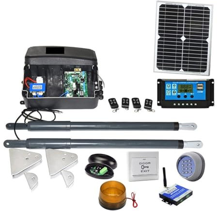 Moteur de portail coulissant, Kit d'ouvre-porte automatique, opérateur solaire robuste à double porte for portes battantes jusqu'à 16 pieds ou 440 livres, GSM en option pour moteur de portail coulissa