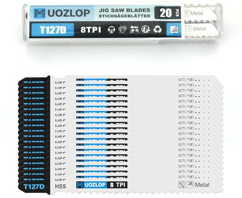 MUOZLOP 20 st. T127D sticksågsblad, T-skaft sticksågblad set med förvaringsfodral för metall, sågblad sticksåg tillbehör (20 stycken T127D)
