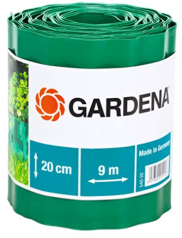Gardena Raseneinfassung 20 cm hoch: Ideale Rasen-Abgrenzung, auch für Beete, 9 m, verhindert Wurzelausbreitung, hochwertiger Kunststoff, grün (540-20)